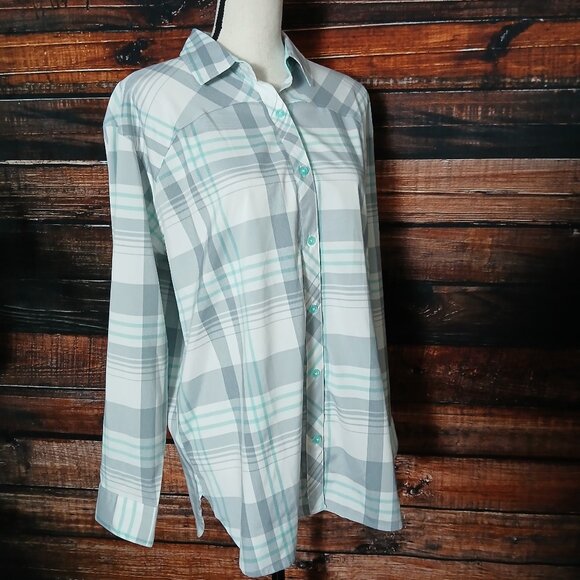 UA Under Armour Top Womens L High Tide Heatgear Active Shirt Plaid Button Front - Picture 4 of 9